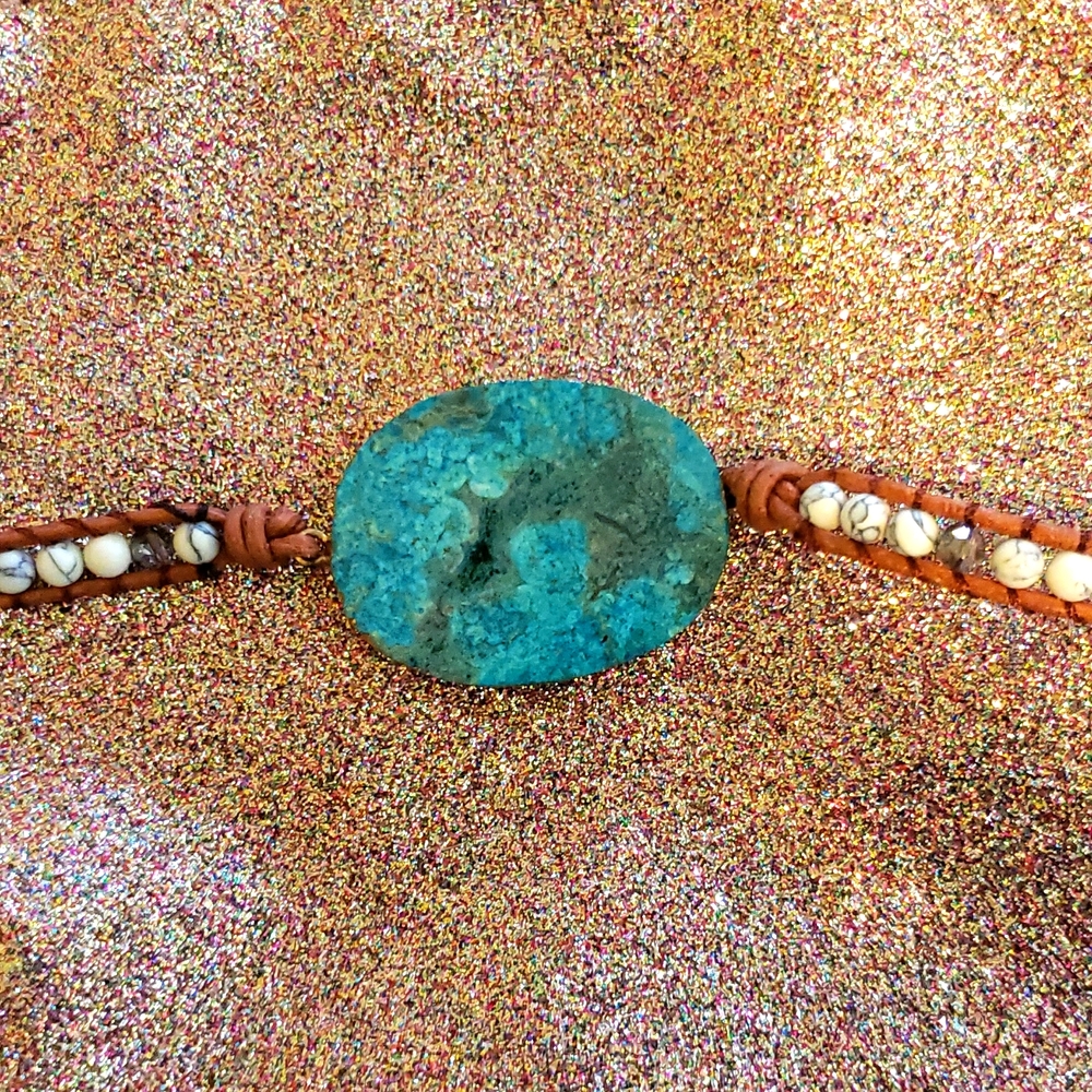 stone wrap bracelet w beads and leather-